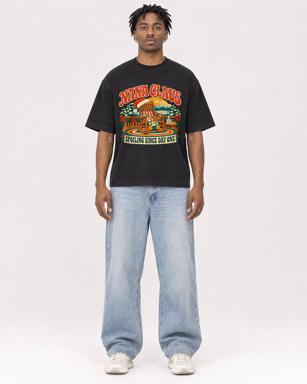 Mockup Boxy Heavyweight Tee Black male full-body 05