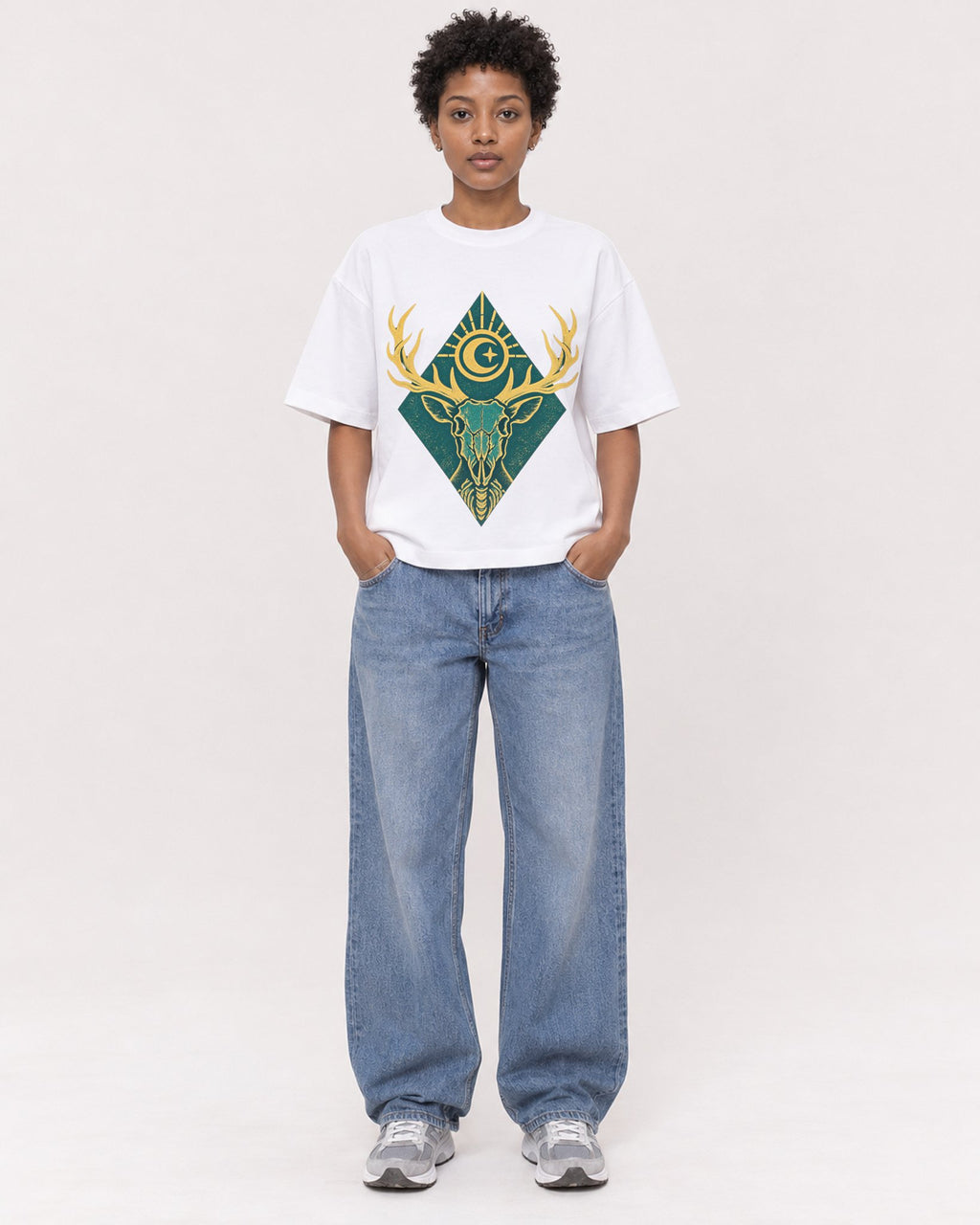 Mockup Boxy Heavyweight Tee White female full-body 35
