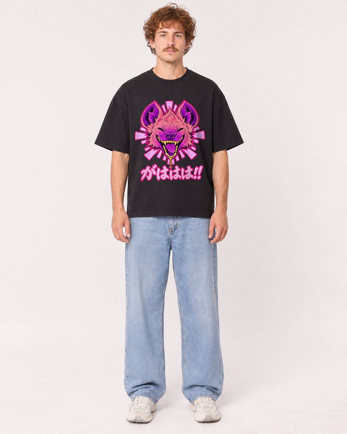Mockup Boxy Heavyweight Tee Black male full-body 09