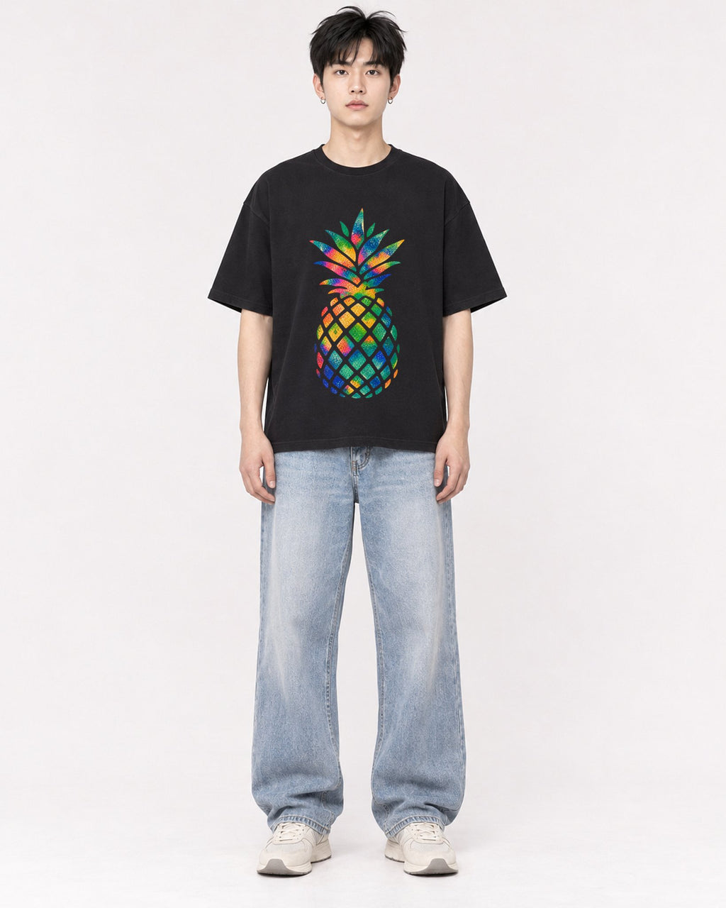Mockup Boxy Heavyweight Tee Black male full-body 01