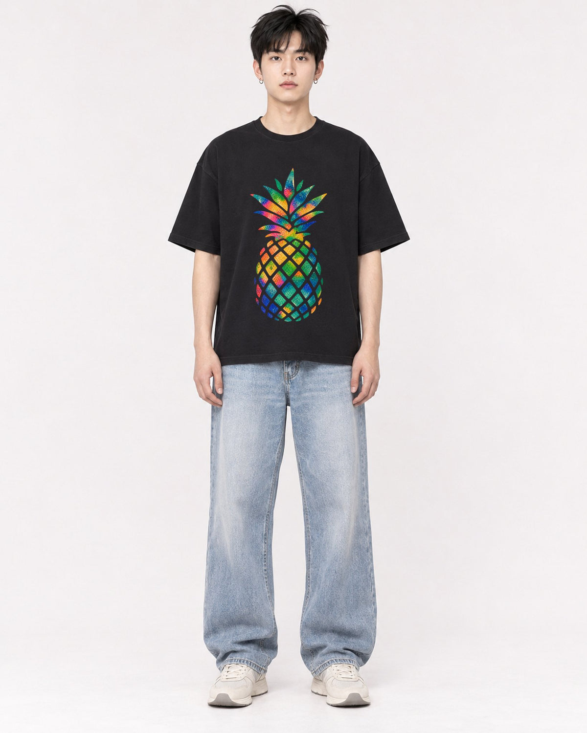Mockup Boxy Heavyweight Tee Black male full-body 01