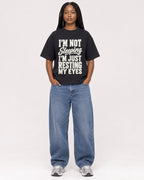 Mockup Boxy Heavyweight Tee Black female full-body 04