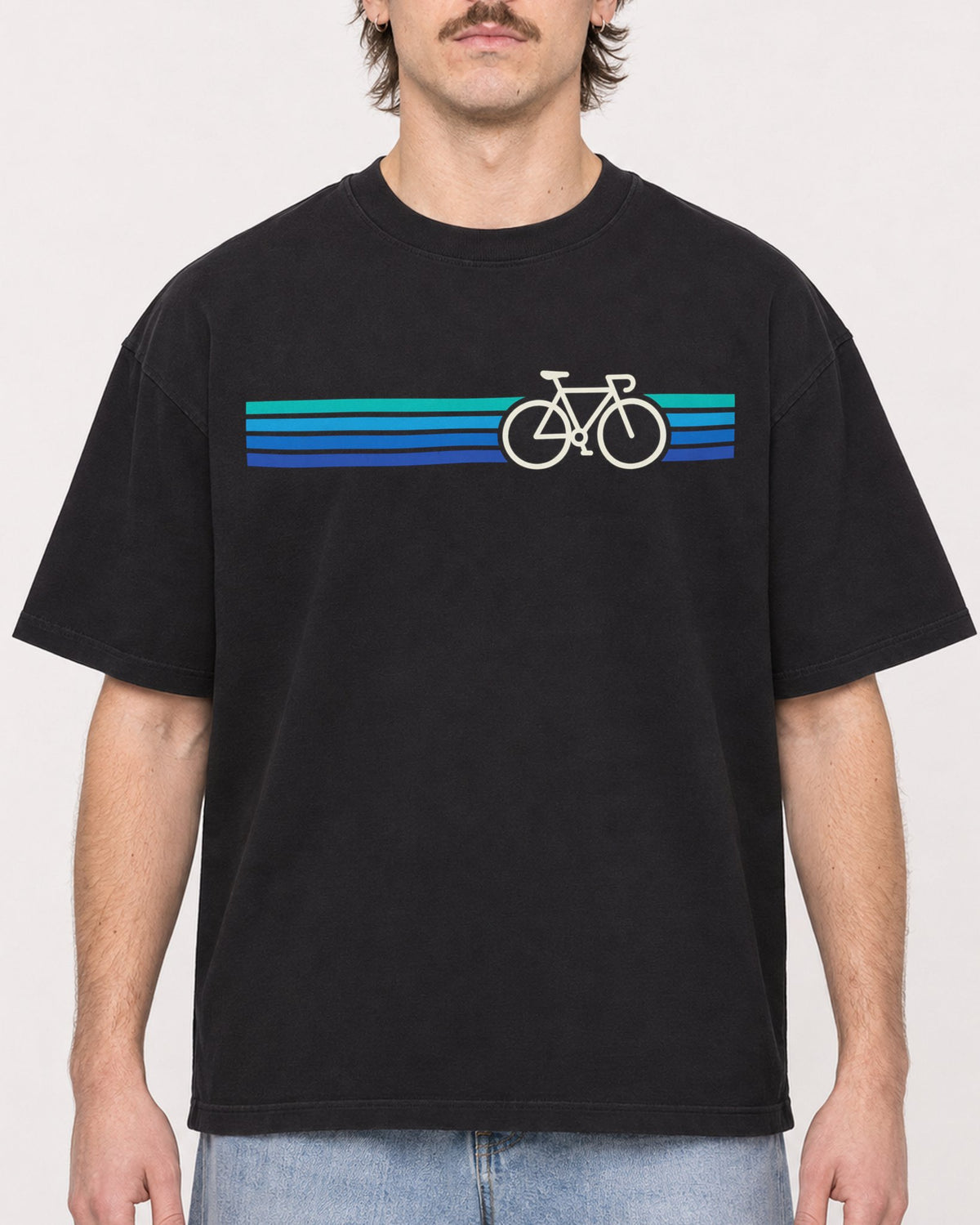 Mockup Boxy Heavyweight Tee Black male close-up 29