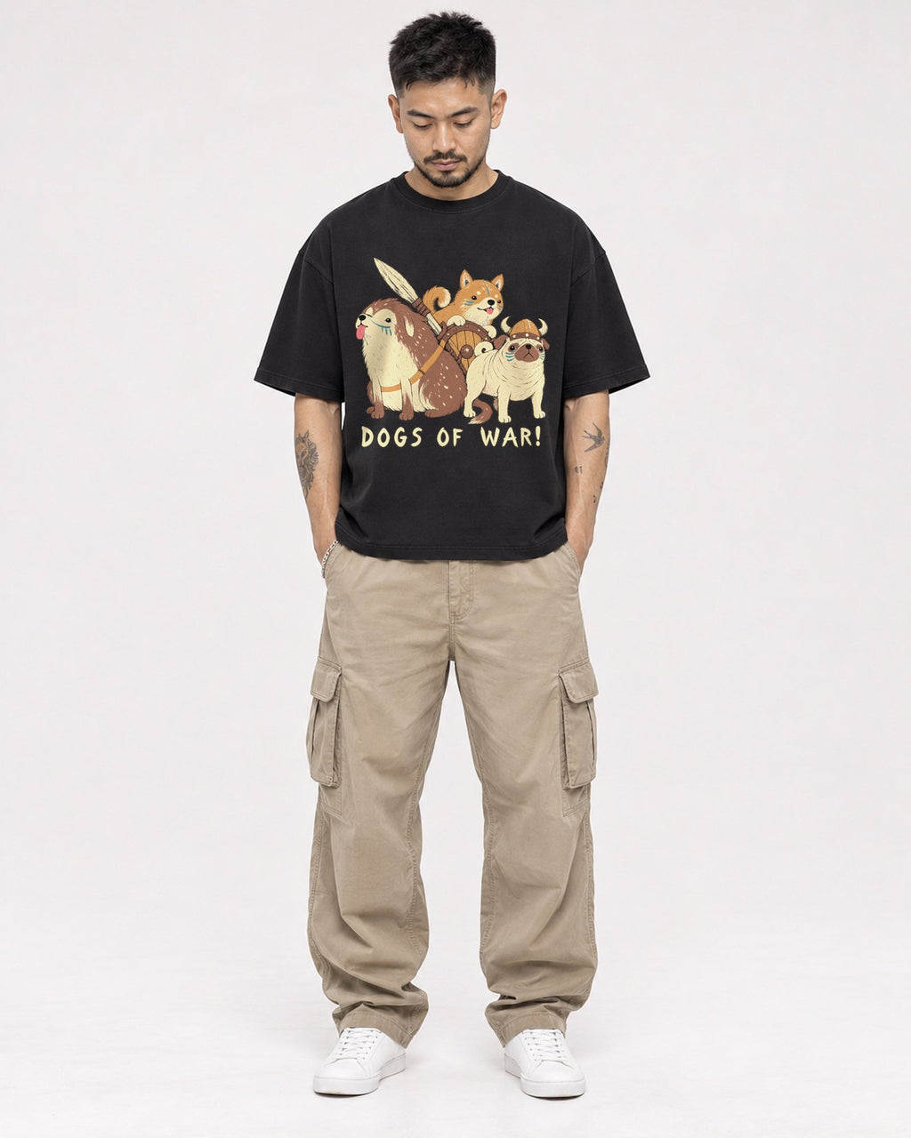Mockup Boxy Heavyweight Tee Black male full-body 12