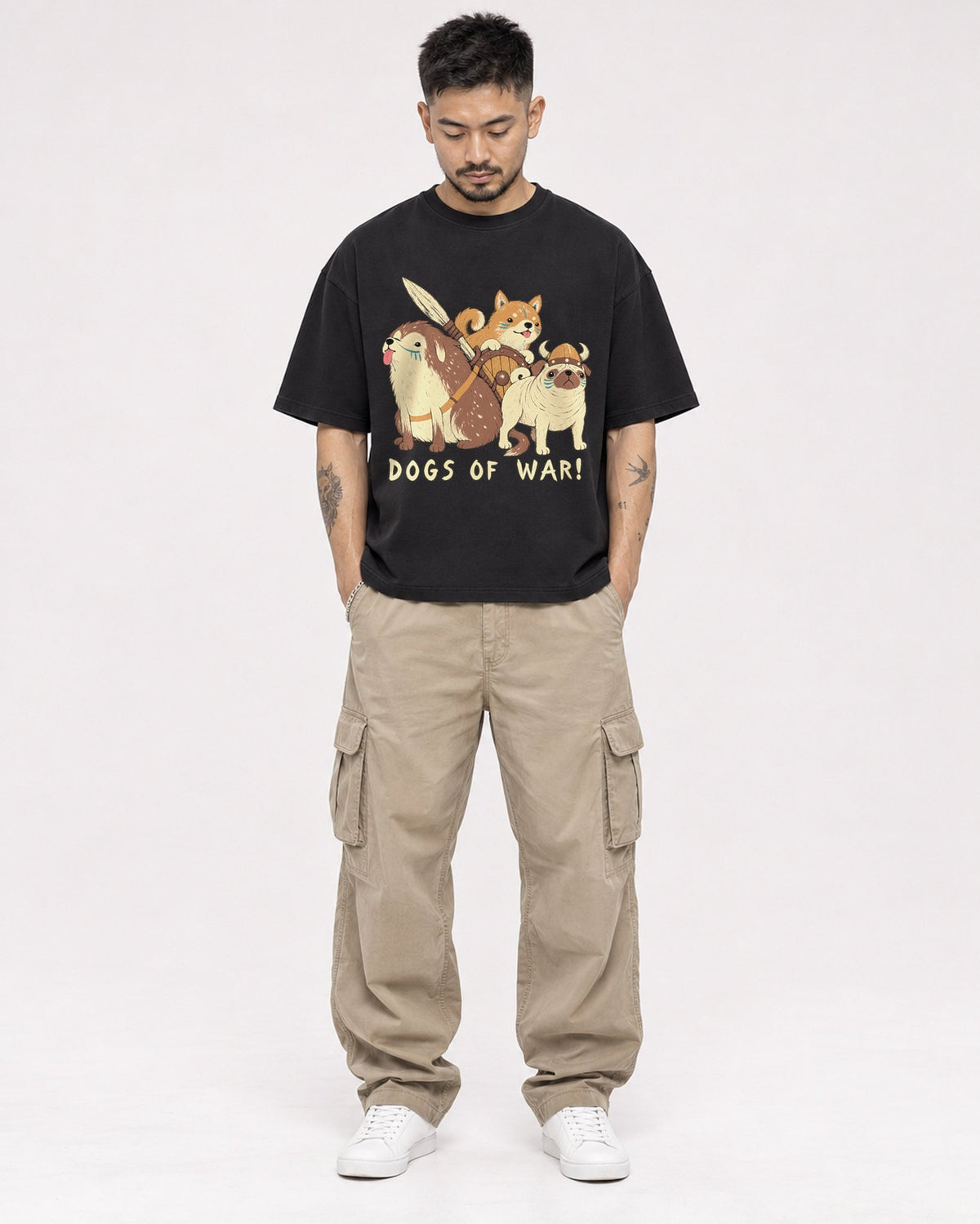 Mockup Boxy Heavyweight Tee Black male full-body 12