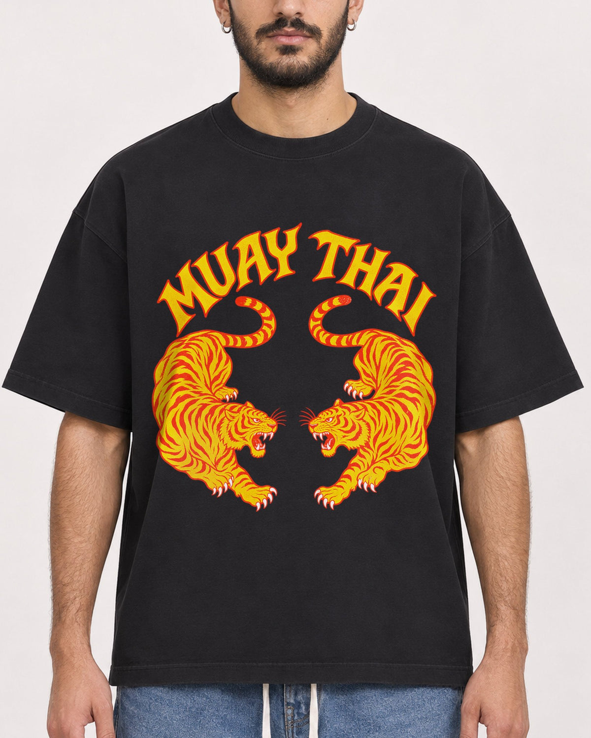 Mockup Boxy Heavyweight Tee Black male close-up 07
