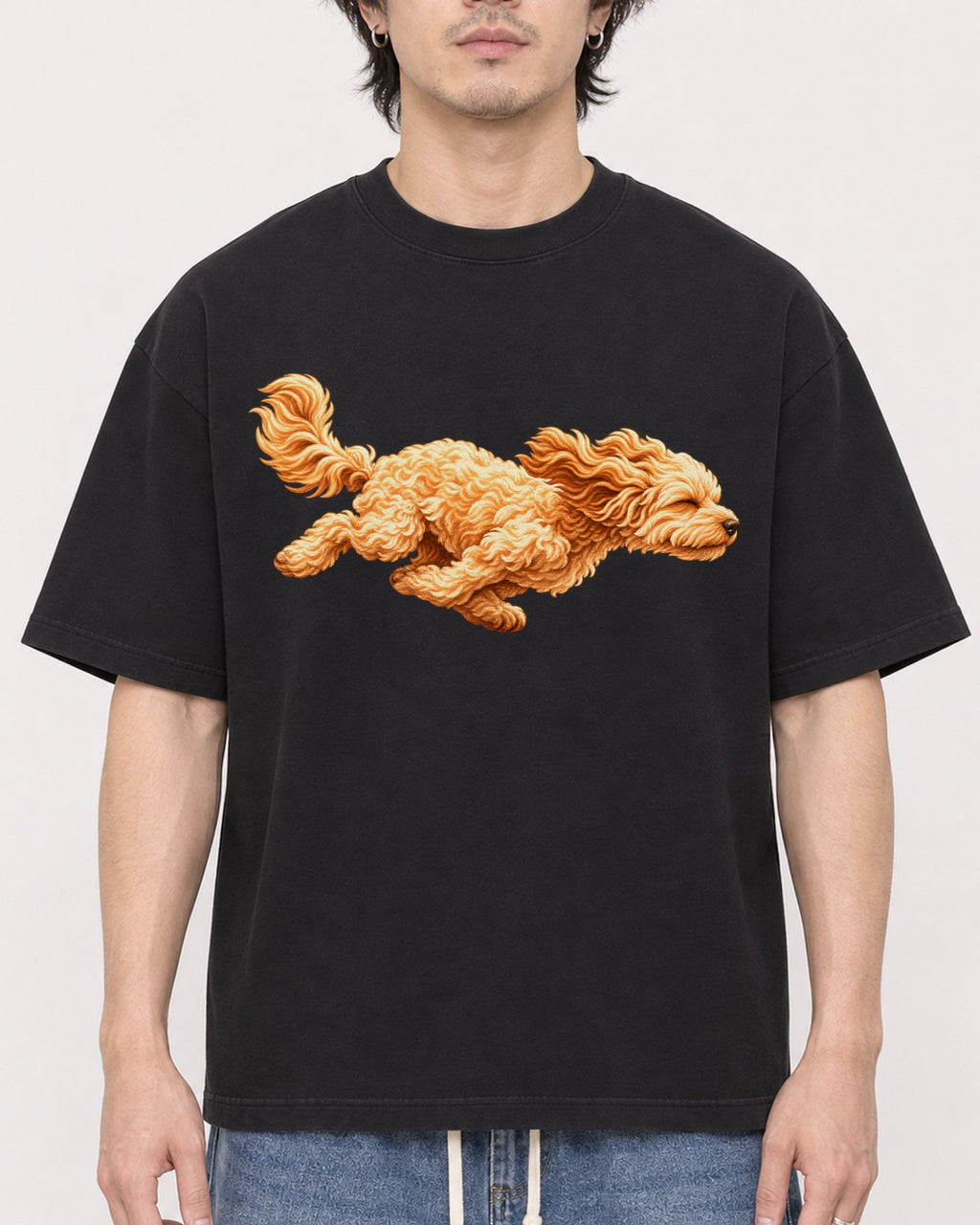 Mockup Boxy Heavyweight Tee Black male close-up 03