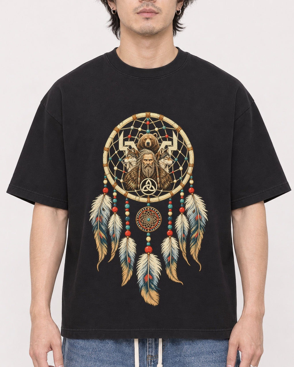 Mockup Boxy Heavyweight Tee Black male close-up 03