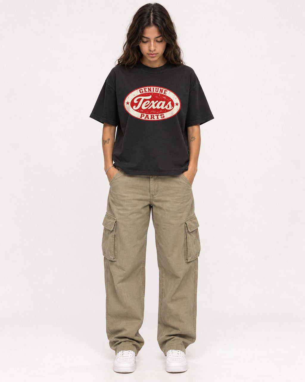 Mockup Boxy Heavyweight Tee Black female full-body 06