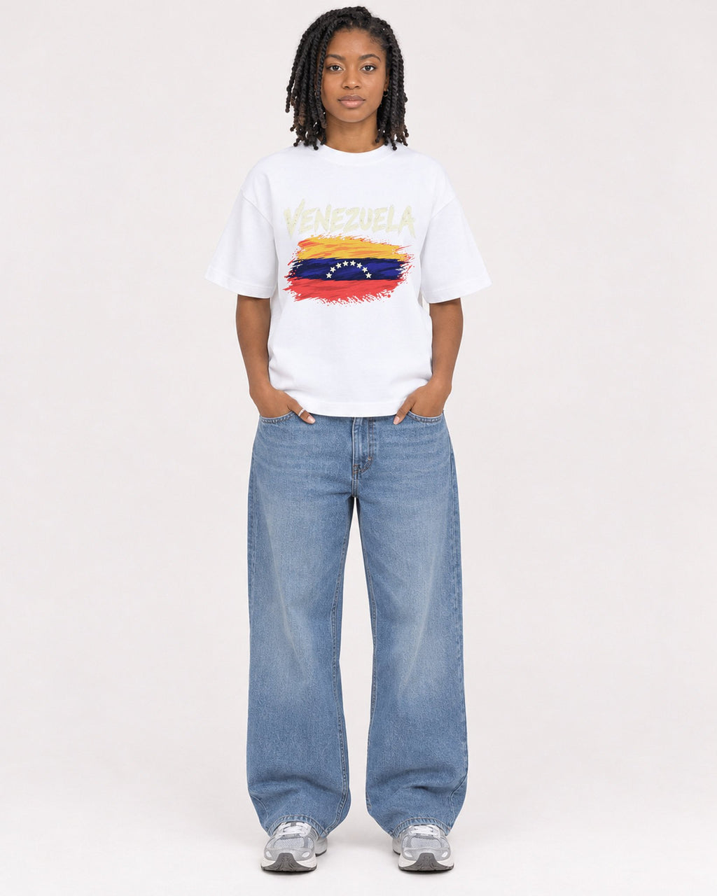 Mockup Boxy Heavyweight Tee White female full-body 15