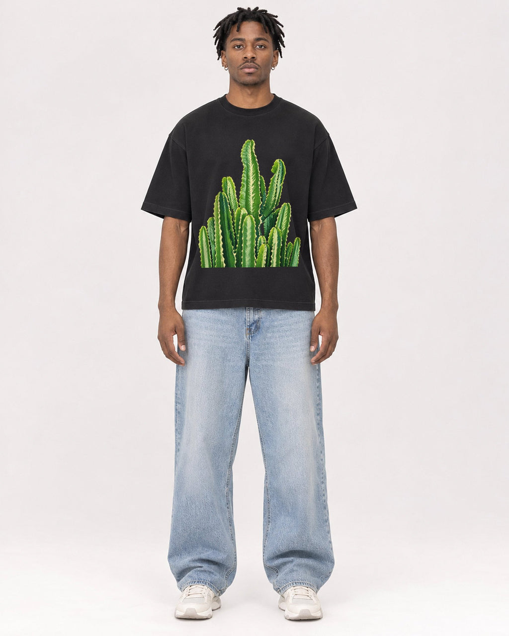 Mockup Boxy Heavyweight Tee Black male full-body 05
