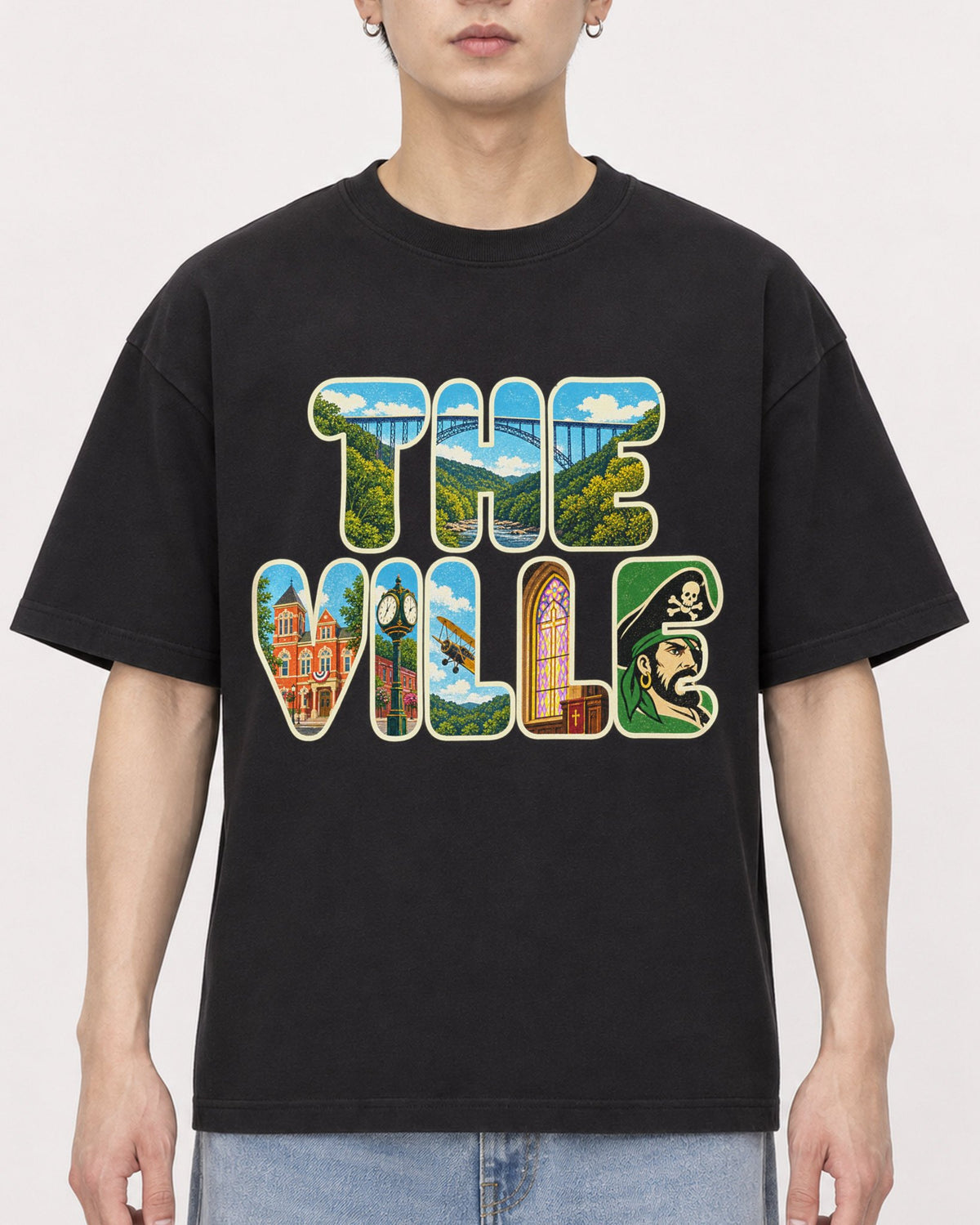 Mockup Boxy Heavyweight Tee Black male close-up 01