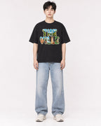 Mockup Boxy Heavyweight Tee Black male full-body 01