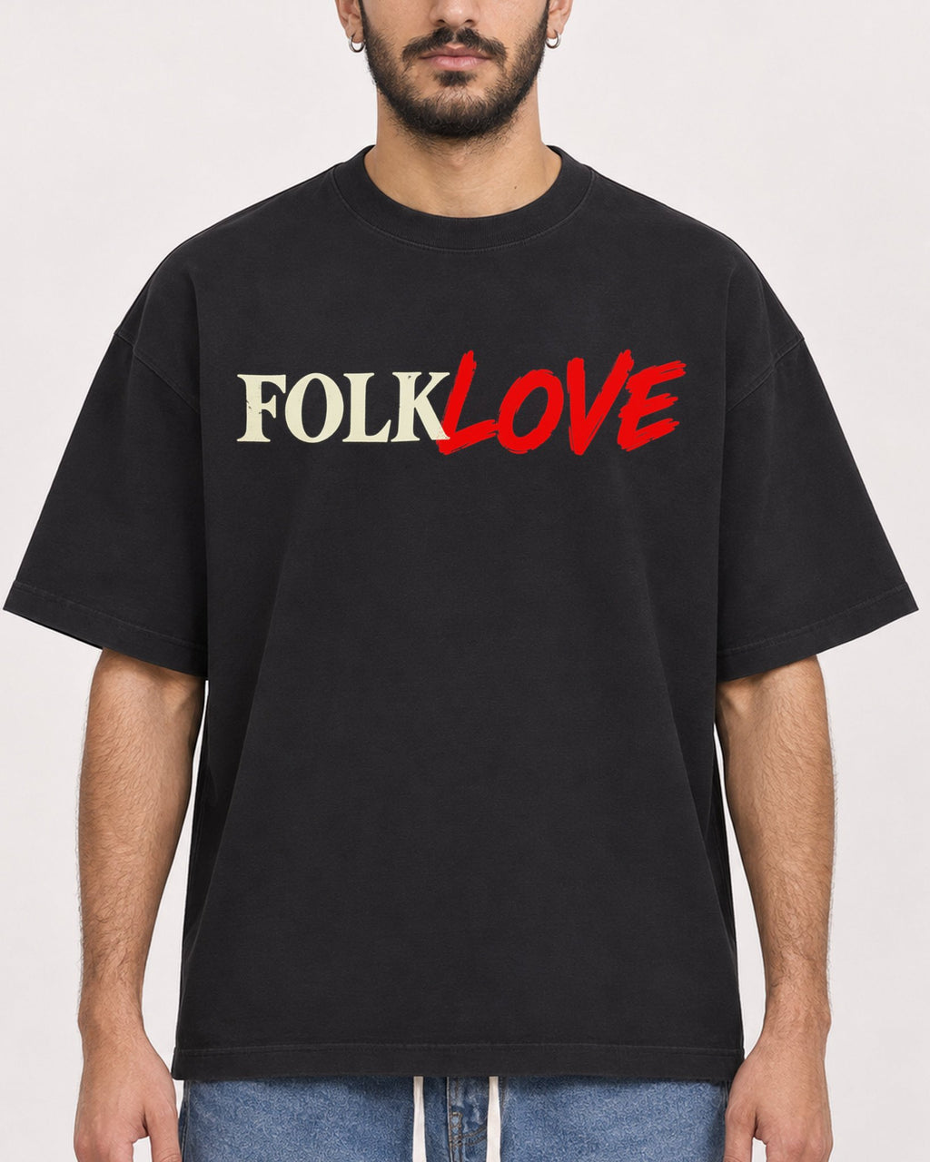 Mockup Boxy Heavyweight Tee Black male close-up 07