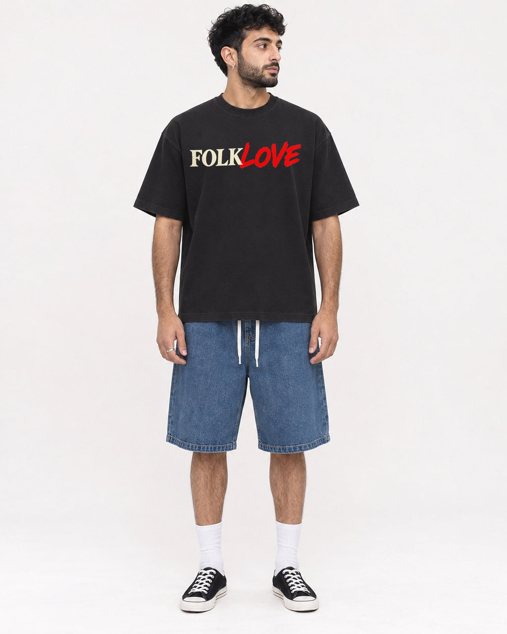 Mockup Boxy Heavyweight Tee Black male full-body 07