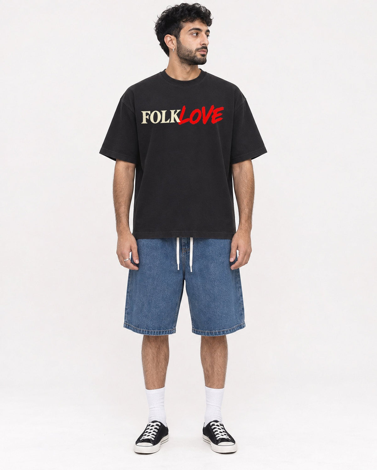 Mockup Boxy Heavyweight Tee Black male full-body 07