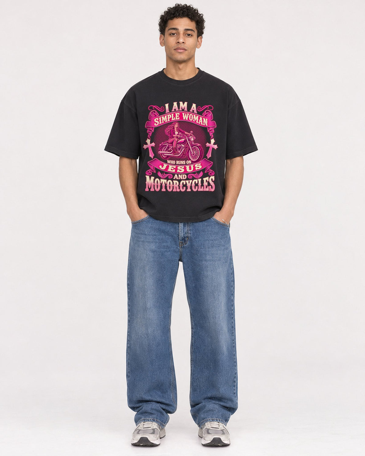 Mockup Boxy Heavyweight Tee Black male full-body 10