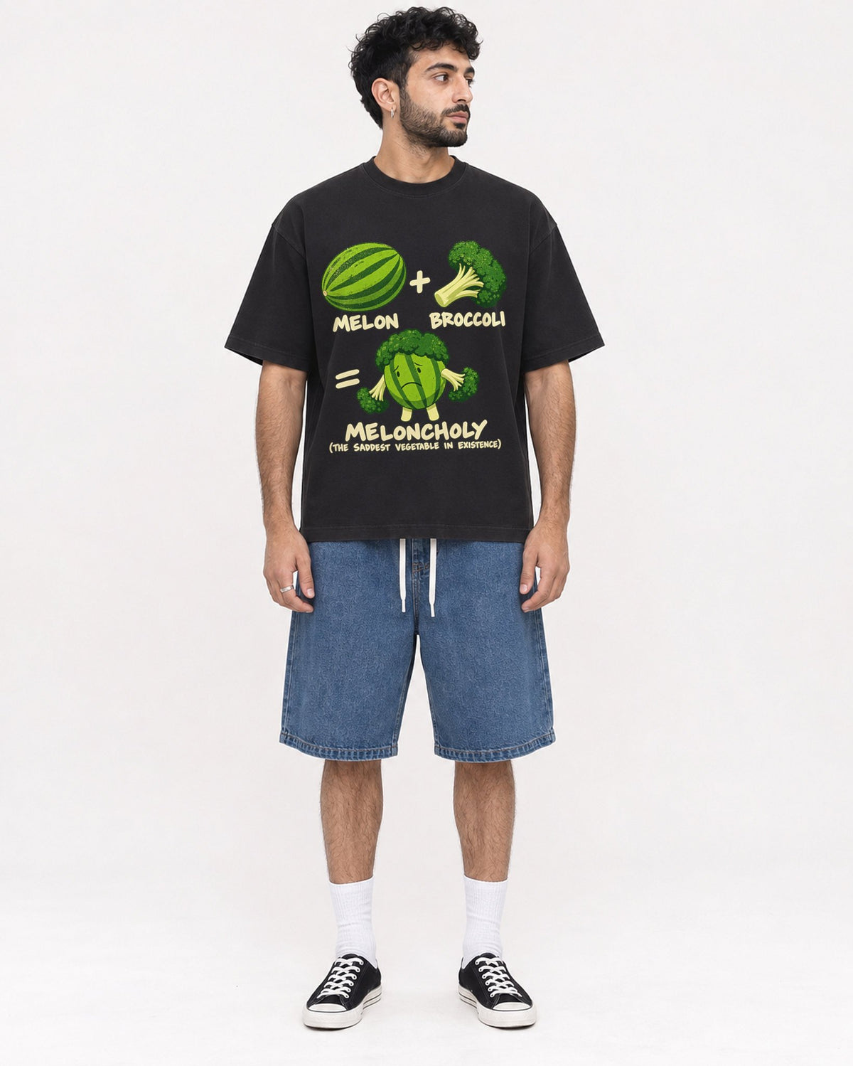 Mockup Boxy Heavyweight Tee Black male full-body 07