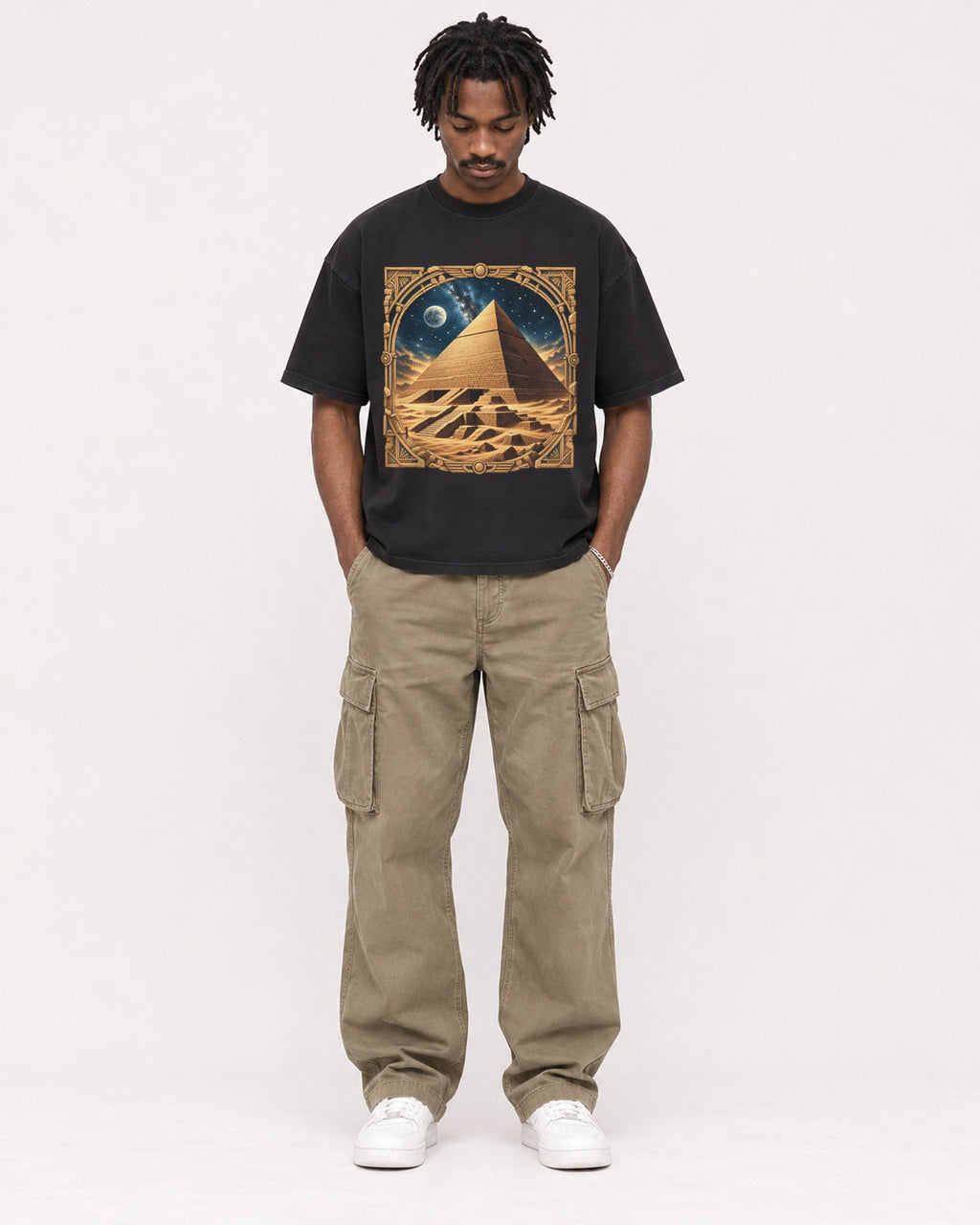 Mockup Boxy Heavyweight Tee Black male full-body 04