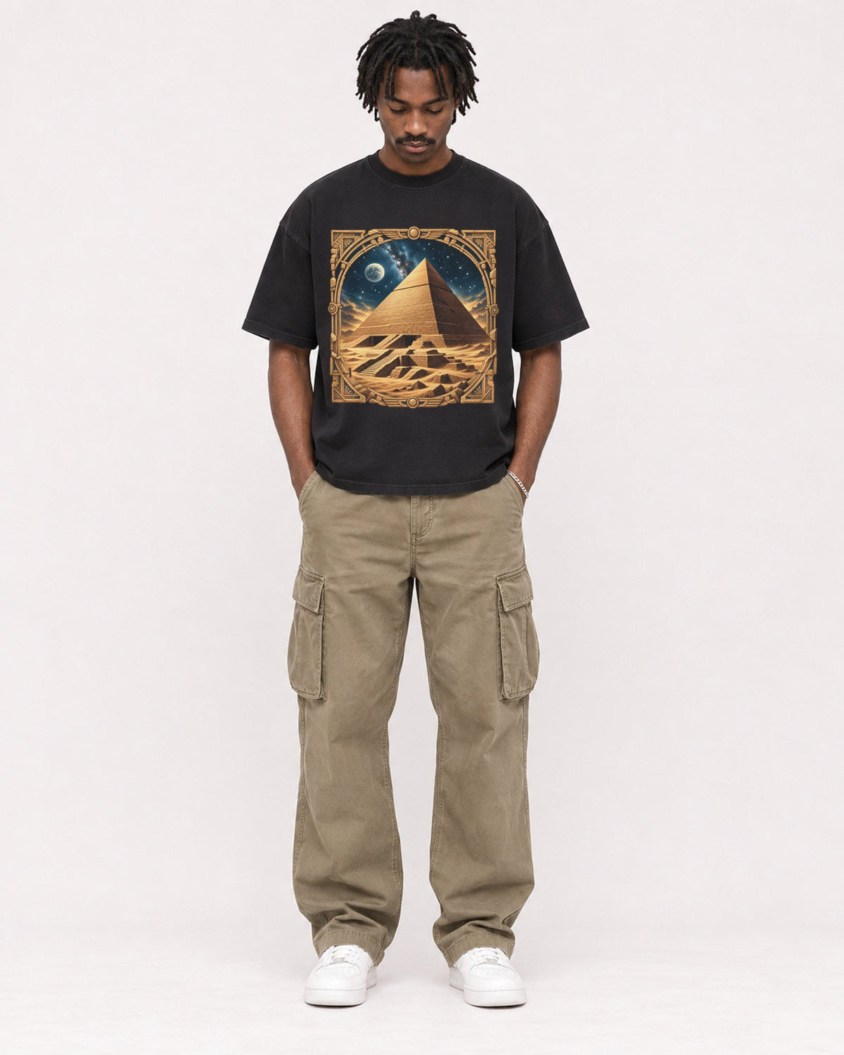 Mockup Boxy Heavyweight Tee Black male full-body 04