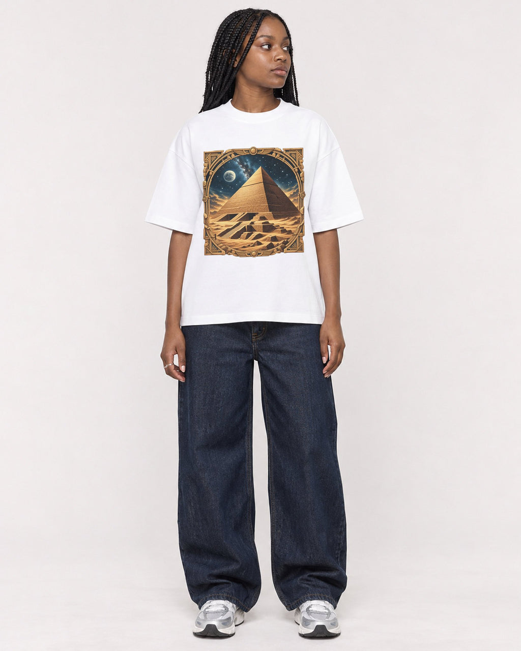 Mockup Boxy Heavyweight Tee White female full-body 04
