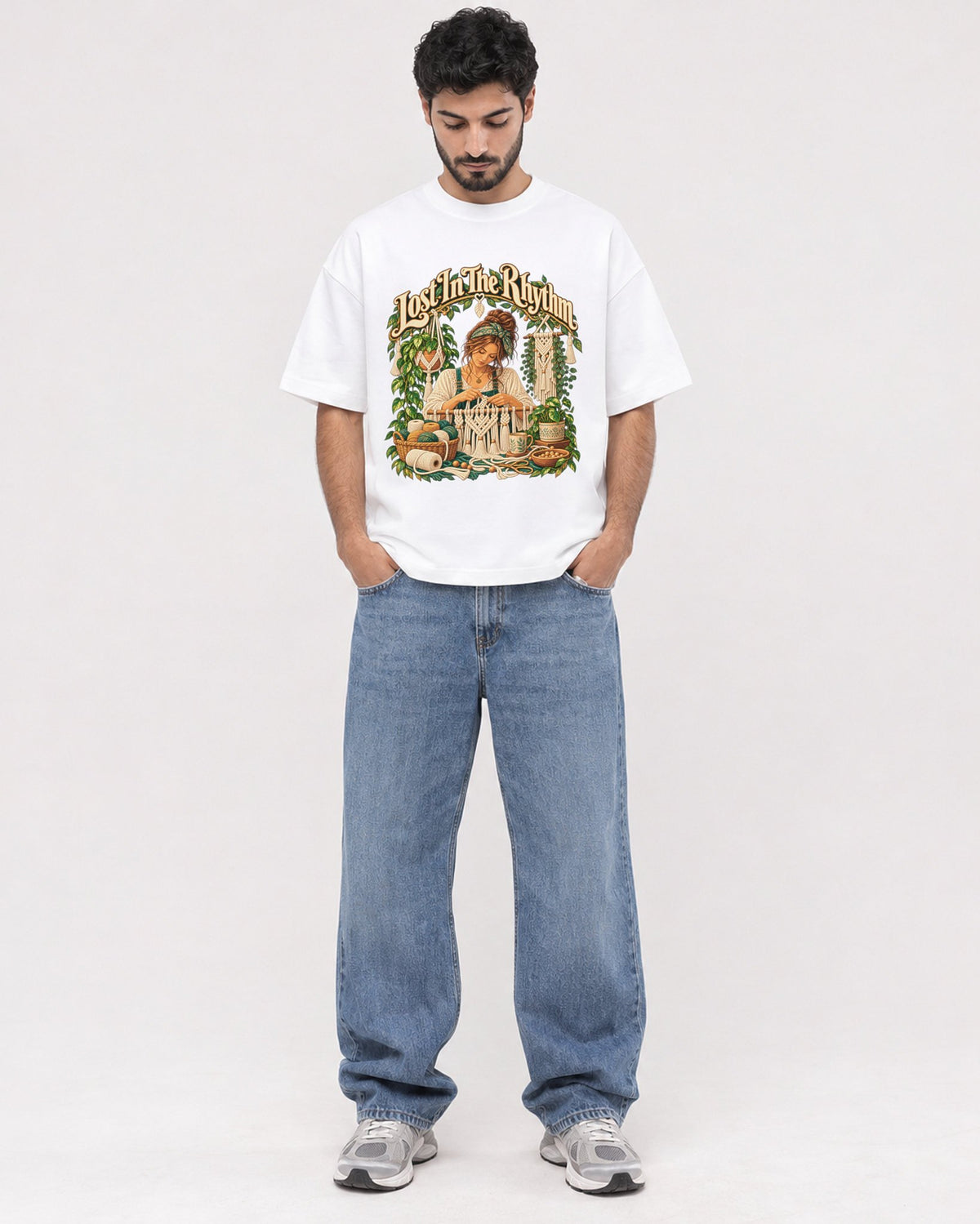 Mockup Boxy Heavyweight Tee White male full-body 07