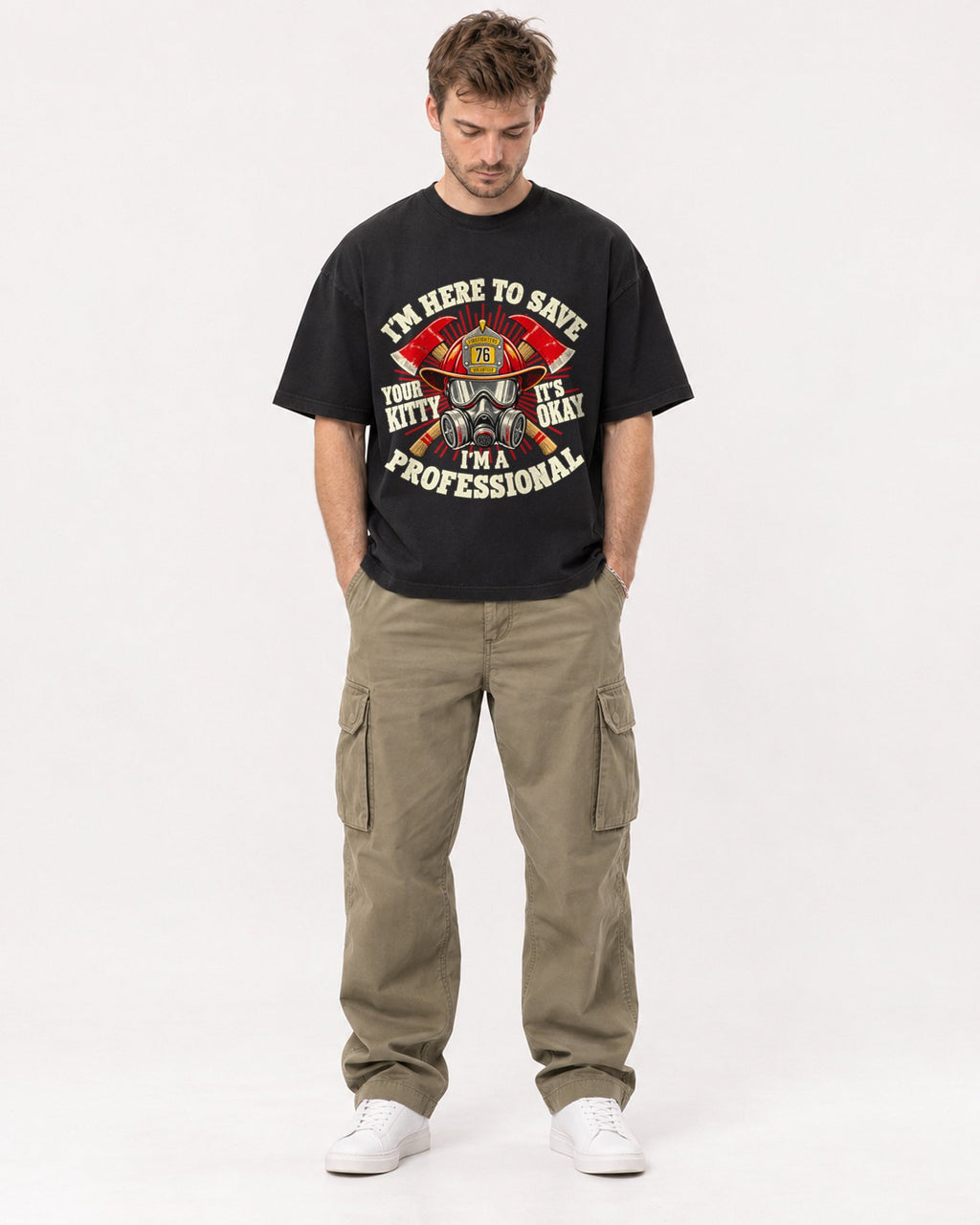 Mockup Boxy Heavyweight Tee Black male full-body 08