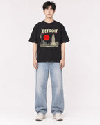 Mockup Boxy Heavyweight Tee Black male full-body 01