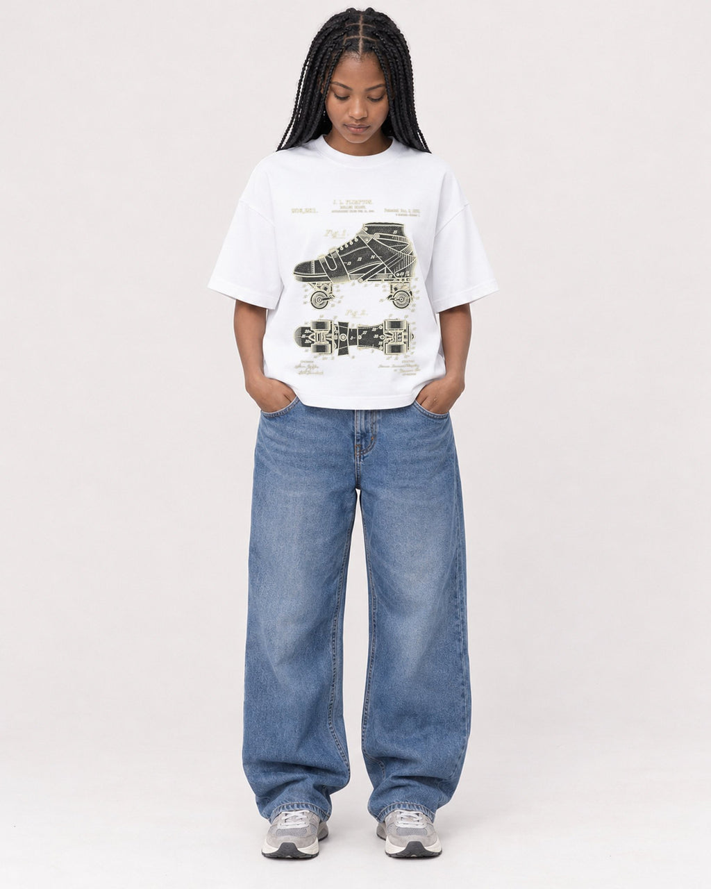 Mockup Boxy Heavyweight Tee White female full-body 45