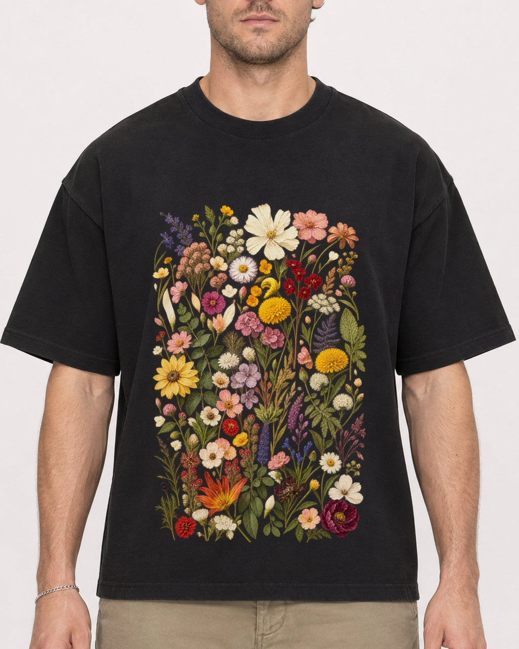 Mockup Boxy Heavyweight Tee Black male close-up 08