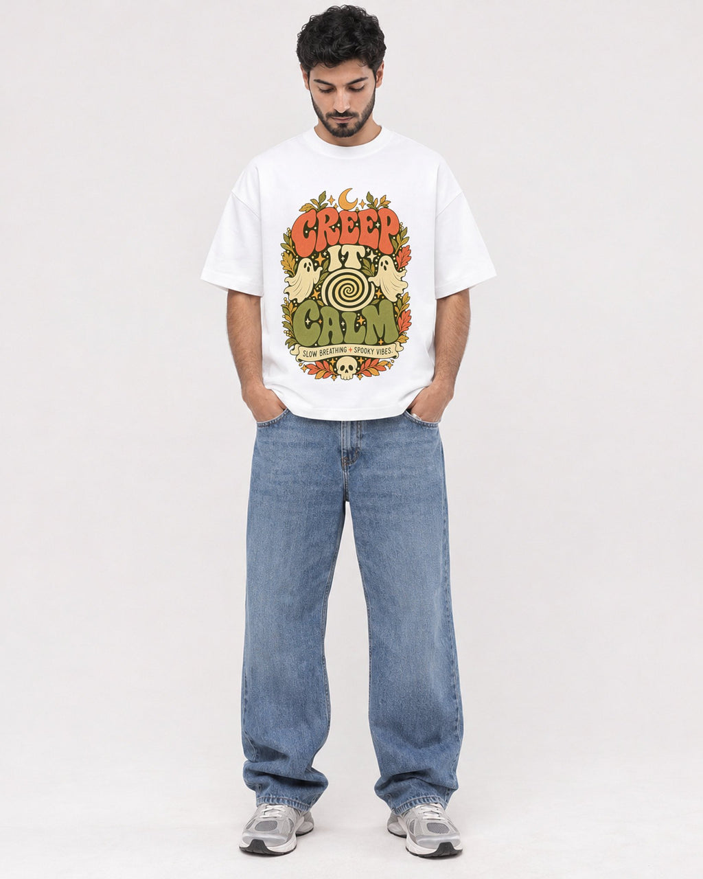 Mockup Boxy Heavyweight Tee White male full-body 07