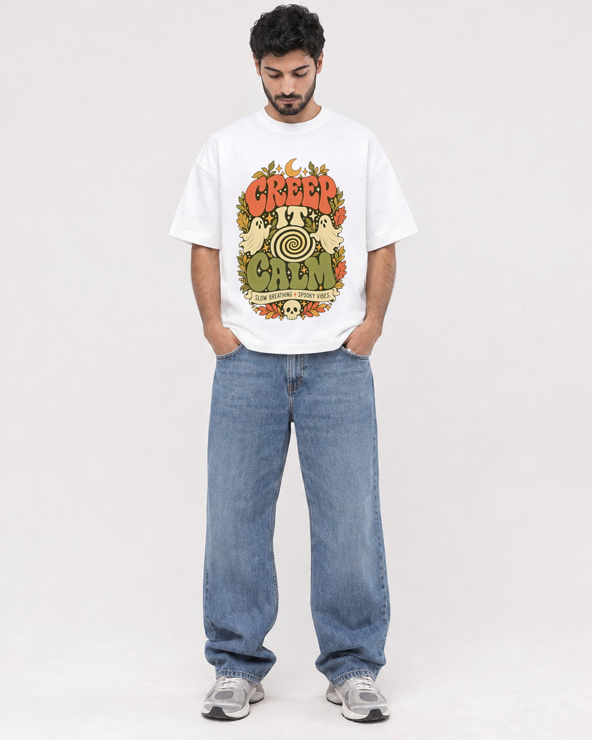 Mockup Boxy Heavyweight Tee White male full-body 07