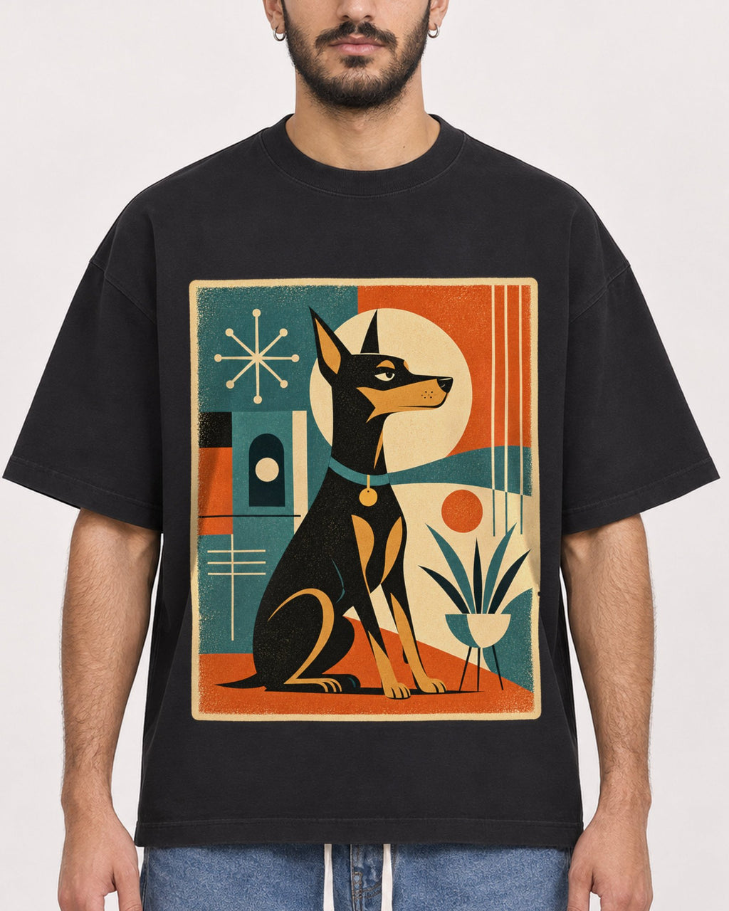 Mockup Boxy Heavyweight Tee Black male close-up 07