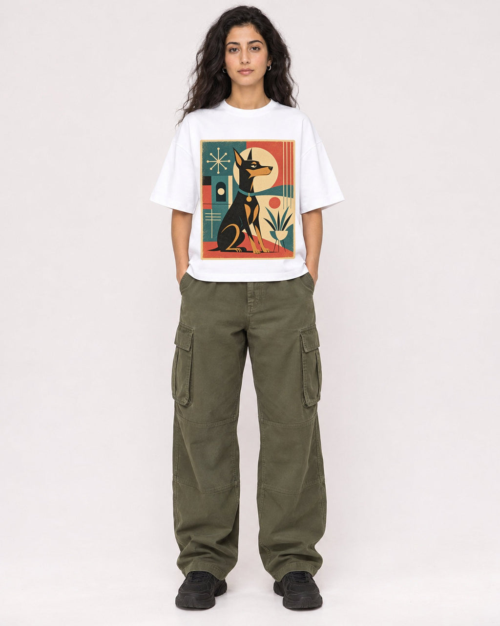 Mockup Boxy Heavyweight Tee White female full-body 07