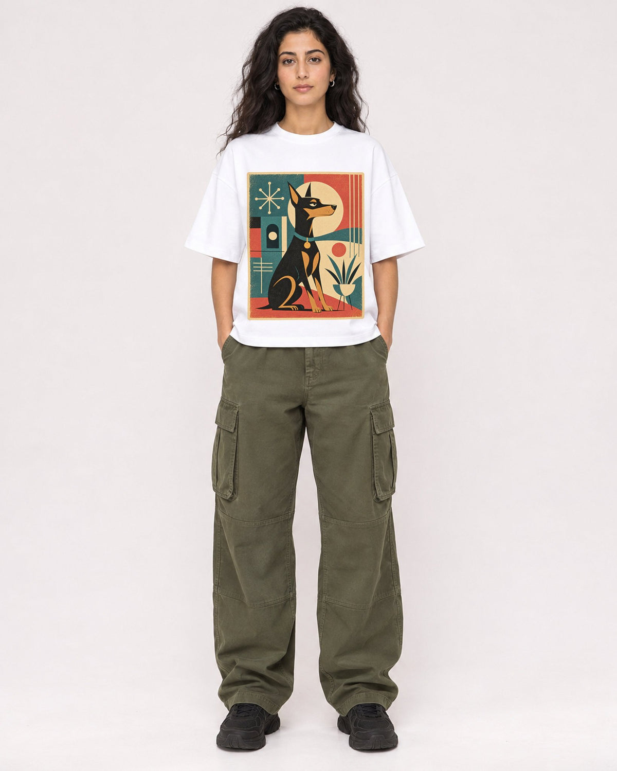 Mockup Boxy Heavyweight Tee White female full-body 07