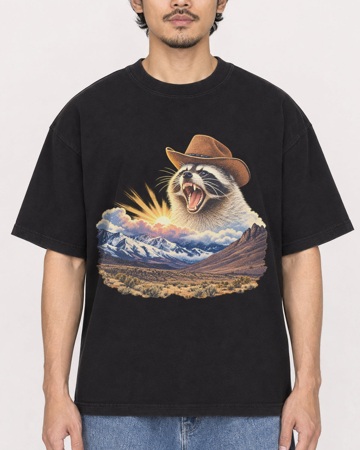 Mockup Boxy Heavyweight Tee Black male close-up 02