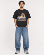 Mockup Boxy Heavyweight Tee Black male full-body 02