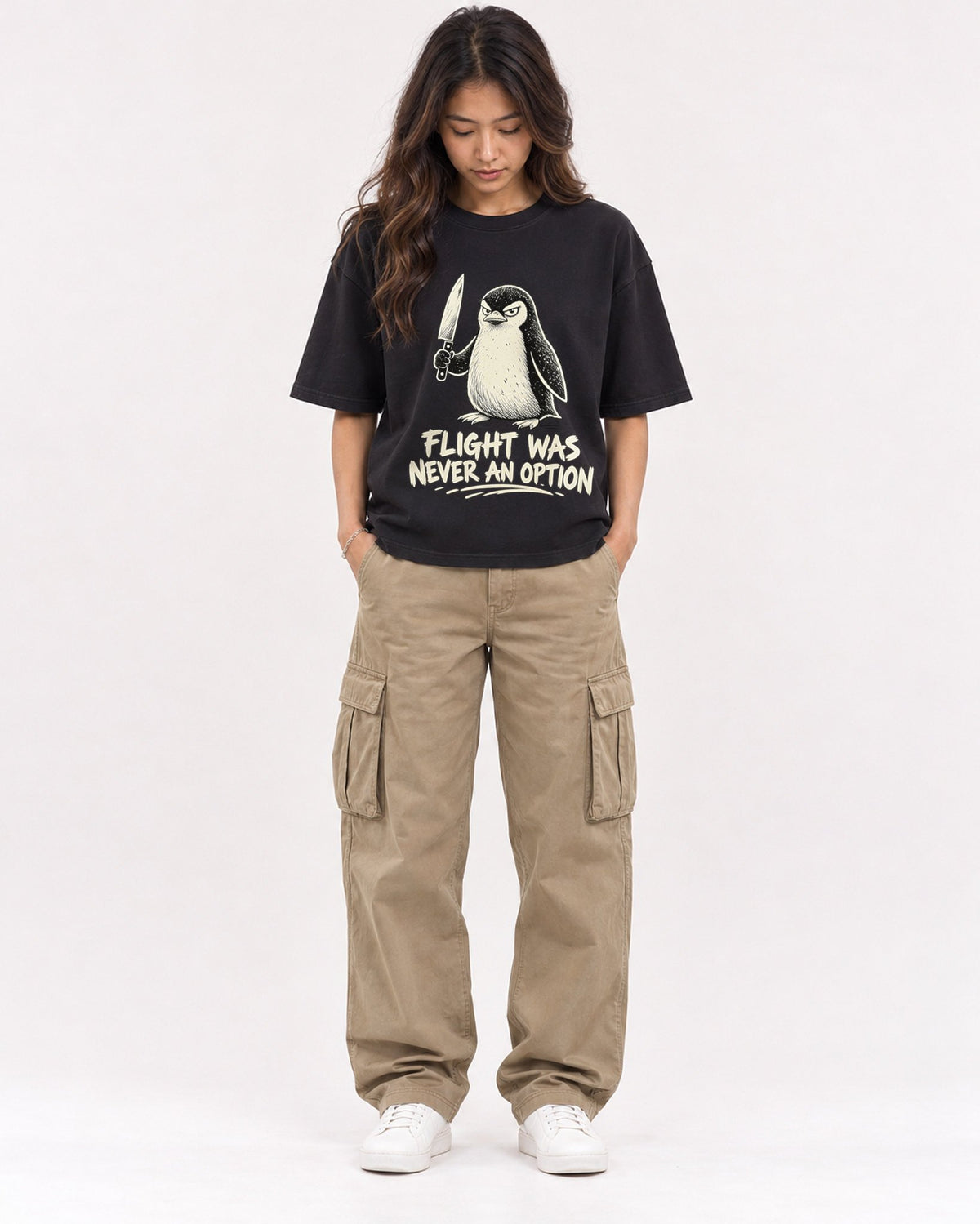 Mockup Boxy Heavyweight Tee Black female full-body 02