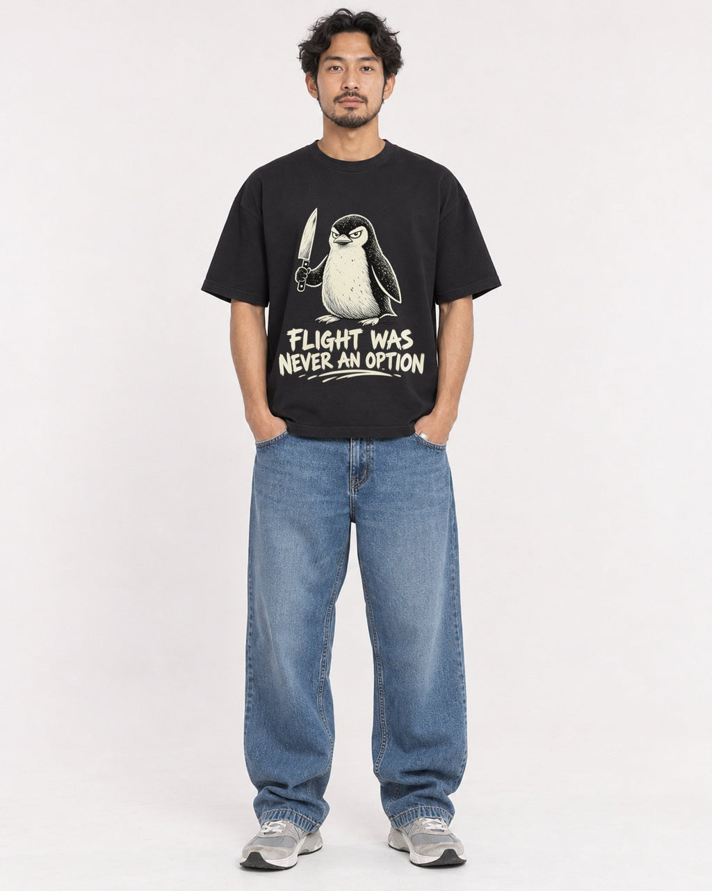 Mockup Boxy Heavyweight Tee Black male full-body 02