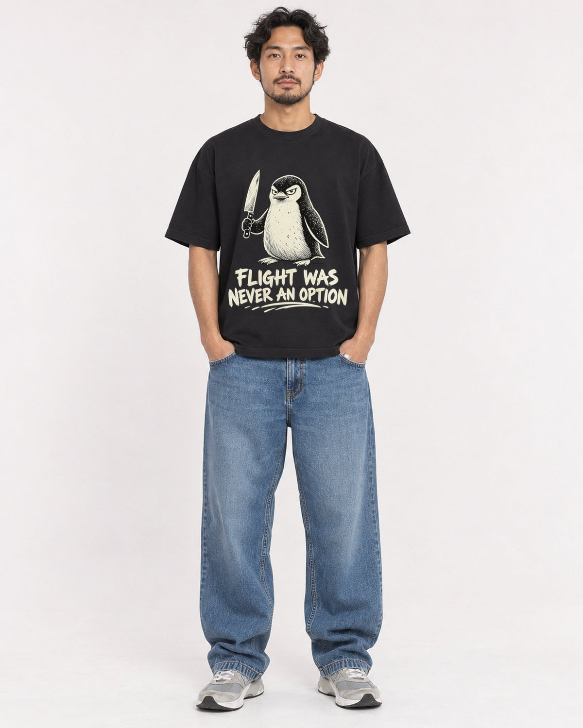 Mockup Boxy Heavyweight Tee Black male full-body 02