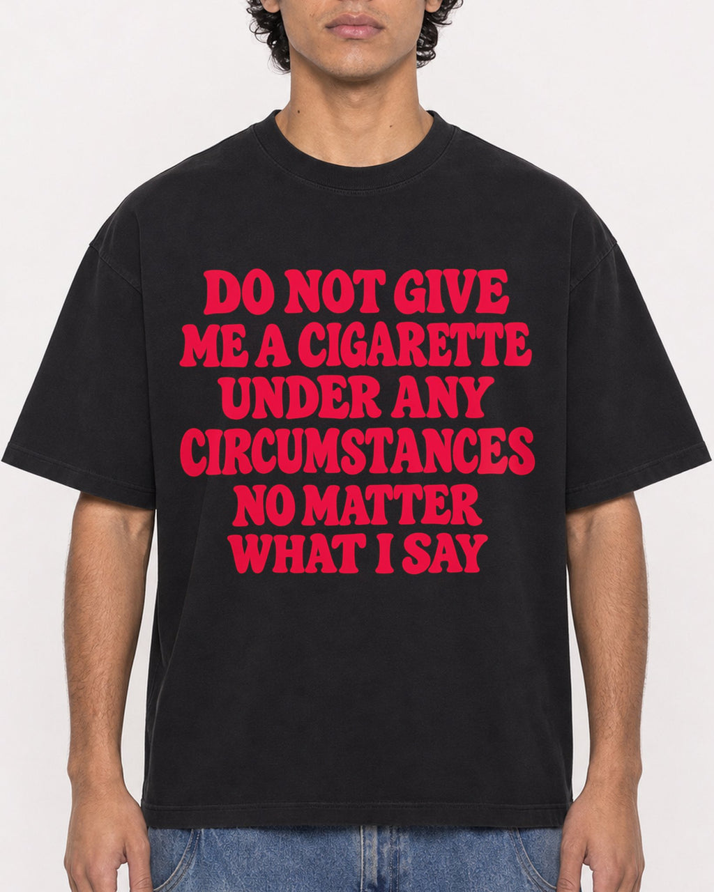 Mockup Boxy Heavyweight Tee Black male close-up 26