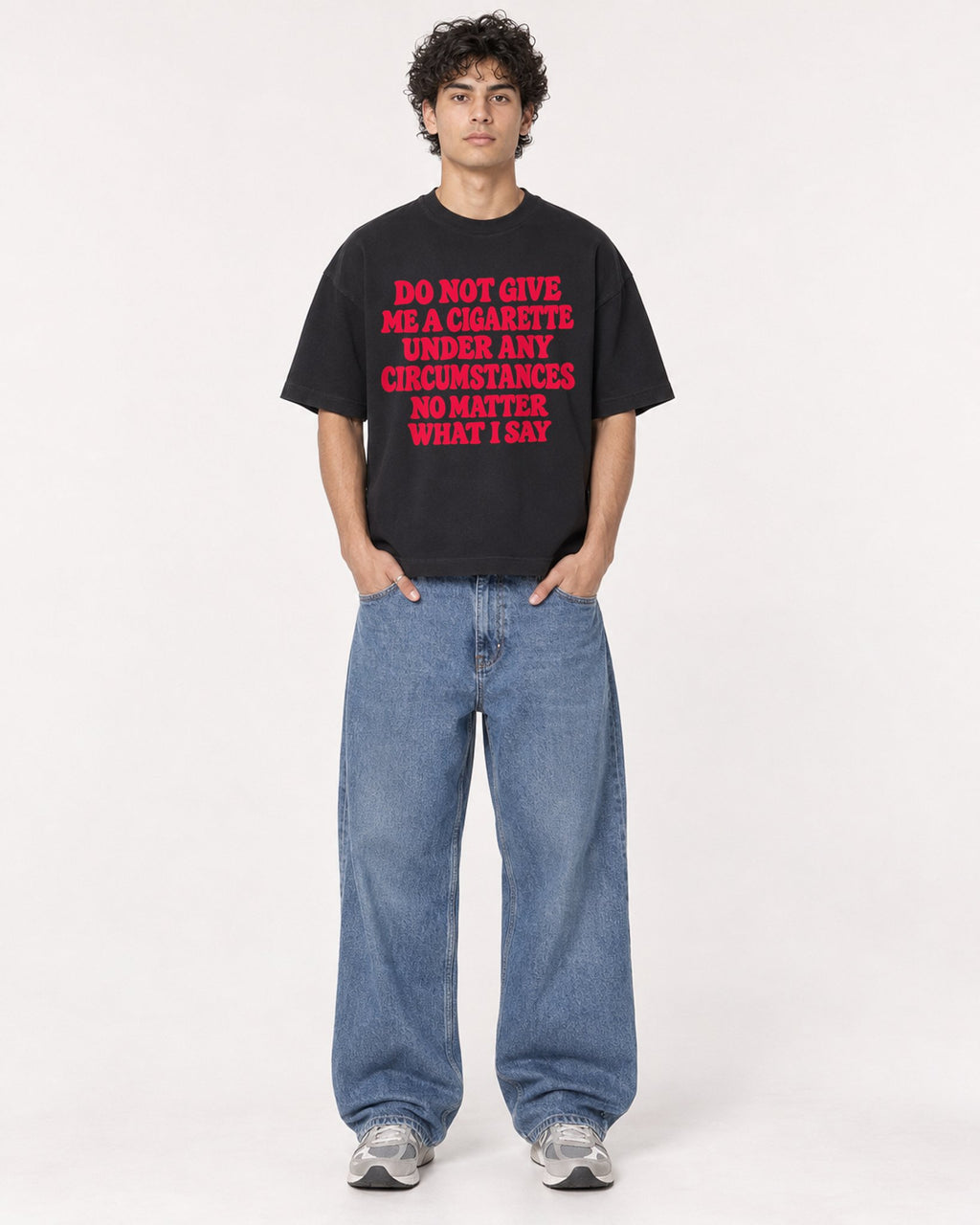Mockup Boxy Heavyweight Tee Black male full-body 26