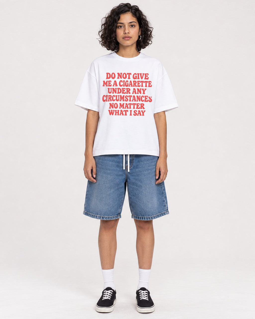 Mockup Boxy Heavyweight Tee White female full-body 26