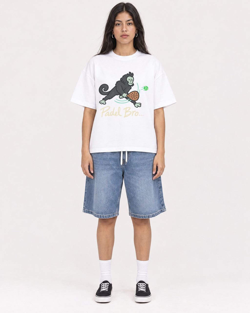 Mockup Boxy Heavyweight Tee White female full-body 46