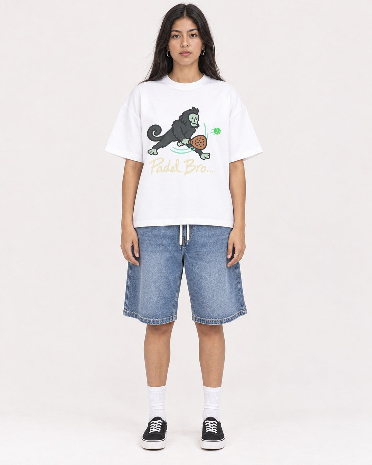 Mockup Boxy Heavyweight Tee White female full-body 46