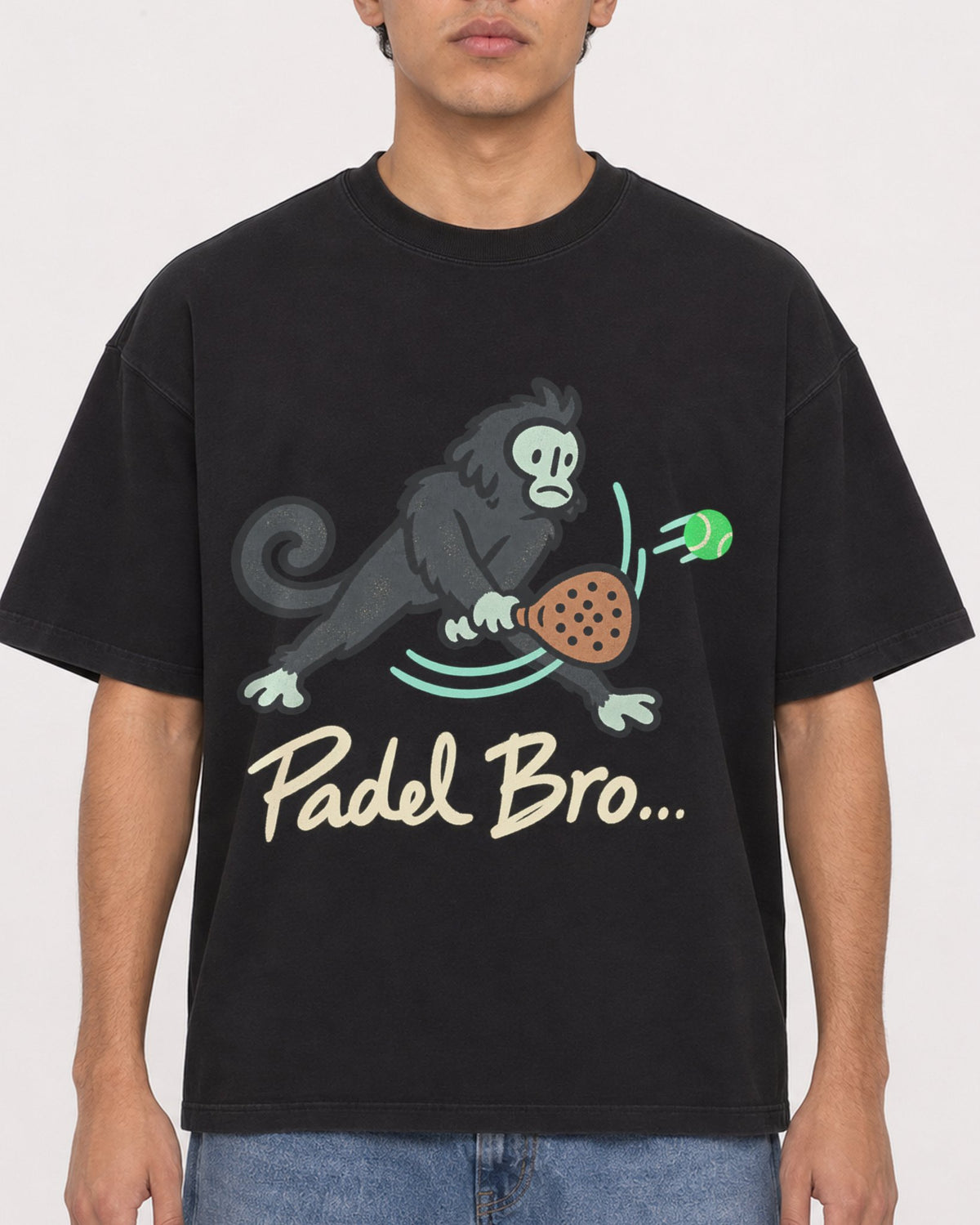 Mockup Boxy Heavyweight Tee Black male close-up 46