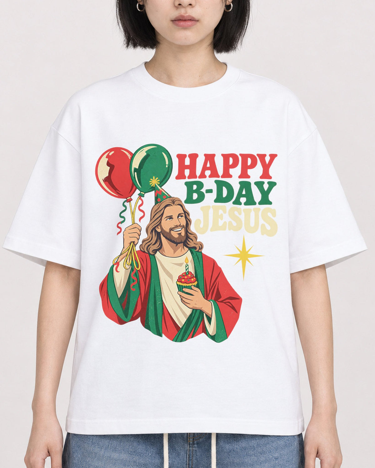 Mockup Boxy Heavyweight Tee White female close-up 11