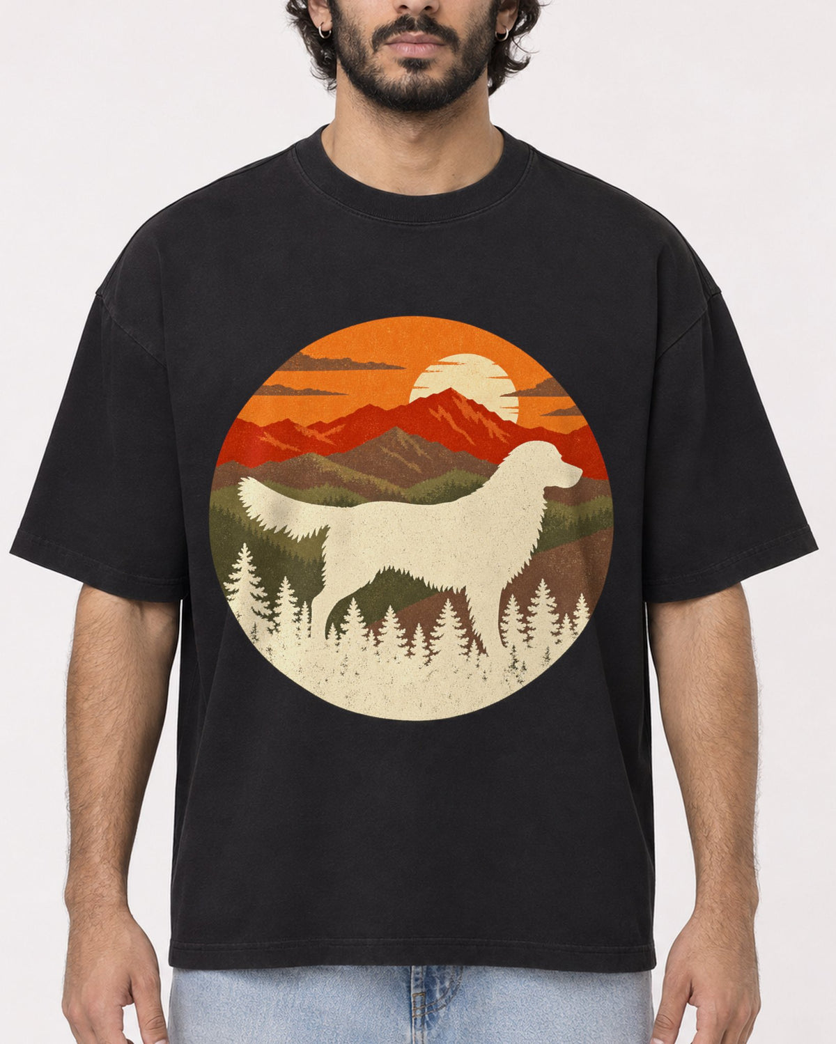 Mockup Boxy Heavyweight Tee Black male close-up 17