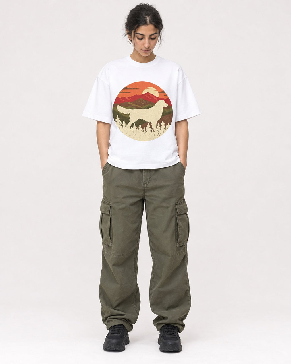 Mockup Boxy Heavyweight Tee White female full-body 17