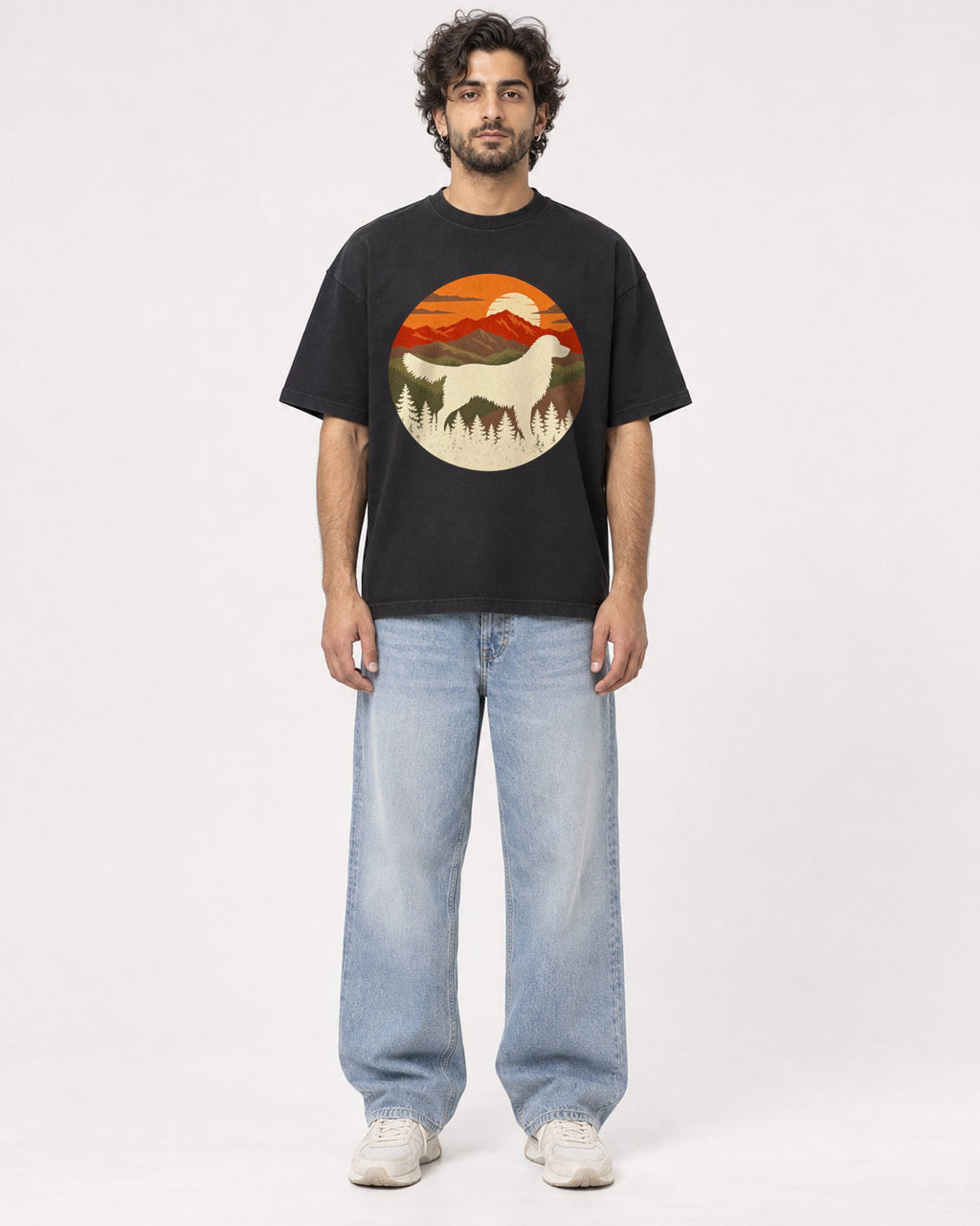 Mockup Boxy Heavyweight Tee Black male full-body 17